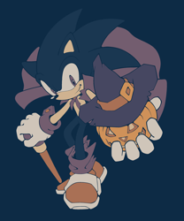 Size: 2424x2920 | Tagged: safe, artist:shantih19, sonic the hedgehog, cane, cape, color edit, colored version, edit, halloween, halloween outfit, pumpkin, smile, sonic channel