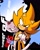 Size: 1116x1406 | Tagged: safe, artist:derekunleashed, blaze the cat, burning blaze, sonic the hedgehog, super sonic, abstract background, arms folded, cross popping vein, duo, female, front view, frown, grin, head tilt, male, smile, super form, text
