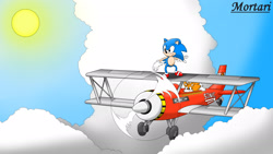 Size: 1920x1080 | Tagged: safe, artist:bihmortari, miles "tails" prower, sonic the hedgehog, sky chase zone, sonic the hedgehog 2, 2021, classic sonic, classic tails, clouds, daytime, duo, looking ahead, looking offscreen, outdoors, signature, sun, tornado i