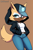 Size: 512x768 | Tagged: safe, ai art, artist:mobians.ai, whisper the wolf, wolf, 2024, alternate outfit, baseball cap, belt, brown background, cap, female, hands in pocket, hat, hoodie, jeans, looking at viewer, shirt, simple background, smile, solo, standing