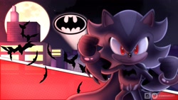 Size: 4096x2304 | Tagged: safe, artist:samaradraws, shadow the hedgehog, bat, sonic x dc, batman, cosplay, crossover, dc comics, literal animal, solo