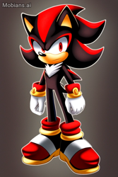 Size: 512x768 | Tagged: safe, ai art, artist:mobians.ai, shadow the hedgehog, 2024, gradient background, lineless, looking at viewer, outline, smile, solo, standing