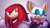Size: 4096x2304 | Tagged: safe, artist:samaradraws, knuckles the echidna, rouge the bat, 2024, abstract background, clenched teeth, duo, gradient background, mouth open, open smile, smile, watermark