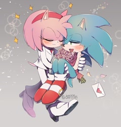 Size: 861x899 | Tagged: safe, artist:rellyia, amy rose, sonic the hedgehog, amy x sonic, shipping