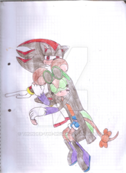 Size: 400x550 | Tagged: safe, artist:thunder-the-mouse, shadow the hedgehog, oc, oc:thunder dark the hedgemouse, hedgehog, mouse, traditional media