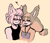 Size: 600x512 | Tagged: safe, artist:imqueerdeer, amy rose, sticks the badger, 2017, alternate outfit, amy x sticks, beanbrows, blushing, bust, cute, duo, ear fluff, eyebrow clipping through hair, eyelashes, eyes closed, heart, lesbian, mouth open, necklace, shipping, simple background, smile, standing, tank top, yellow background