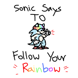 Size: 512x512 | Tagged: safe, artist:imqueerdeer, sonic the hedgehog, 2017, cap, city escape (song), cute, english text, ms paint, pride, simple background, smile, solo, sonabetes, standing, thumbs up, white background