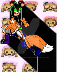 Size: 400x505 | Tagged: safe, artist:thunder-the-mouse, miles "tails" prower, oc, oc:thunder dark the hedgemouse, fox, mouse