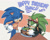 Size: 1003x797 | Tagged: safe, artist:scourgefrontier, scourge the hedgehog, sonic the hedgehog, hedgehog, birthday, cake, duo, english text, male, top surgery scars, trans male, transgender