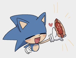 Size: 672x514 | Tagged: safe, artist:pita_b882, sonic the hedgehog, 2024, chili dog, food, heart, simple background, solo, white background