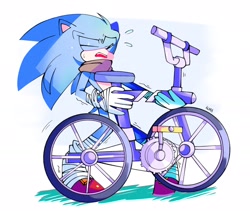 Size: 1784x1504 | Tagged: safe, artist:kumakumaoii, sonic the hedgehog, bicycle, lifting, solo, sonic boom (tv)