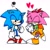 Size: 1280x1280 | Tagged: safe, artist:nangnamul623, amy rose, sonic the hedgehog, amy x sonic, amy's schoolgirl outfit, classic amy, classic sonic, classic sonic (universe), clothes, duo, heart, shipping, skirt, squiggle, straight
