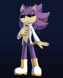 Size: 1280x1573 | Tagged: safe, artist:interstellarchaosss, scourge the hedgehog, hedgehog, boots, jacket, male, purple fur, red eyes