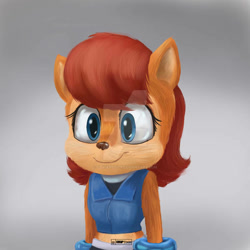 Size: 600x600 | Tagged: safe, artist:fliviartoon, sally acorn, sonic the hedgehog (2020), deviantart watermark, looking offscreen, movie style, obtrusive watermark, sally's ringblader outfit, smile, solo, watermark