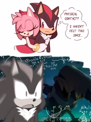 Size: 1920x2557 | Tagged: safe, artist:toonsite, amy rose, maria robotnik, shadow the hedgehog, amy x shadow, hugging from behind, straight