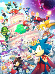 Size: 1024x1376 | Tagged: safe, artist:baghi-misfortune, amy rose, big the cat, chaos, charmy bee, cheese (chao), chip, chocola (chao), cream the rabbit, cubot, e-102 gamma, e-123 omega, eggman nega, emerl, espio the chameleon, froggy, gadget the wolf, gemerl, infinite the jackal, knuckles the echidna, marine the raccoon, master zik, mephiles the dark, merlina the wizard, miles "tails" prower, omochao, orbot, princess elise, robotnik, sage, shadow the hedgehog, shahra, sonic the hedgehog, tikal, vanilla the rabbit, vector the crocodile, wisp, yacker, zavok, zazz, zeena, zomom, zor, chao, sonic frontiers, cake, dark chao, deadly six, doom's eye, hero chao, koco, the end, wall of tags