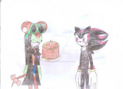 Size: 400x290 | Tagged: safe, artist:thunder-the-mouse, shadow the hedgehog, oc, oc:thunder dark the hedgemouse, traditional media