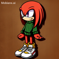 Size: 512x512 | Tagged: safe, ai art, artist:mobians.ai, knuckles the echidna, echidna, male, purple eyes, red fur, sneakers, socks, sweater