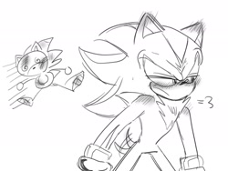 Size: 2048x1536 | Tagged: safe, artist:tamjeong_sonic, shadow the hedgehog, sonic the hedgehog, blushing, blushing ears, duo, gay, greyscale, injured, monochrome, shadow x sonic, shipping, simple background, spiral eyes, white background