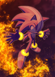 Size: 1000x1414 | Tagged: safe, artist:secretter_zgwl, sonic the hedgehog, darkspine sonic, fire, full body, solo, sonic and the secret rings