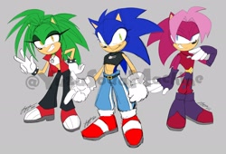 Size: 2048x1392 | Tagged: safe, artist:yuzusodamachine, manik the hedgehog, sonia the hedgehog, sonic the hedgehog, gender swap