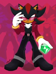 Size: 1535x2048 | Tagged: safe, artist:yuzusodamachine, shadow the hedgehog, chaos emerald, clothes