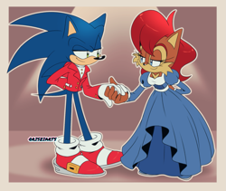 Size: 1879x1588 | Tagged: safe, artist:risziarts, sally acorn, sonic the hedgehog, shipping, sonally