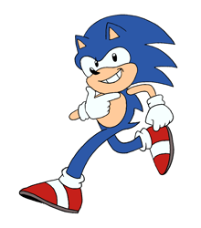 Size: 1561x1770 | Tagged: safe, artist:thatsnoton, sonic the hedgehog, art.mobius original, full body, looking at viewer, running, simple background, smiling, white background