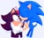 Size: 768x660 | Tagged: safe, artist:doriigs, shadow the hedgehog, sonic the hedgehog, blushing, duo, frown, gay, grey background, heart, holding them, kiss on head, shadow x sonic, shipping, signature, simple background, smile, standing, surprised