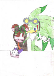 Size: 400x569 | Tagged: safe, artist:thunder-the-mouse, jet the hawk, oc, oc:thunder dark the hedgemouse, traditional media