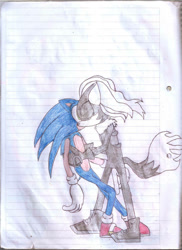 Size: 828x1138 | Tagged: safe, artist:thunder-the-mouse, infinite the jackal, sonic the hedgehog, traditional media