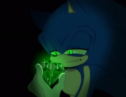 Size: 2048x1574 | Tagged: safe, artist:tamjeong_sonic, shadow the hedgehog, sonic the hedgehog, chaos emerald, duo, holding something, size difference