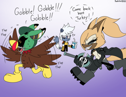 Size: 4580x3560 | Tagged: safe, artist:fartist2020, cassia the pronghorn, tangle the lemur, whisper the wolf, trio, turkey costume