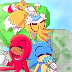 Size: 1080x1080 | Tagged: safe, artist:sugar_milkk, knuckles the echidna, miles "tails" prower, sonic the hedgehog, popsicle