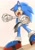 Size: 1448x2048 | Tagged: safe, artist:nibonibo05, sonic the hedgehog, clenched fists, clothes, from below, karate, looking offscreen, mouth open, punching, solo, standing