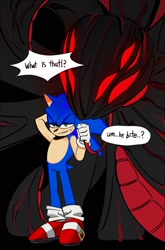 Size: 1142x1728 | Tagged: safe, artist:uopoh0102, shadow the hedgehog, sonic the hedgehog, sonic x shadow generations, doom shadow, duo, english text, gay, leash, shadow x sonic, shipping, standing