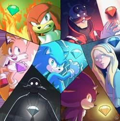 Size: 677x680 | Tagged: safe, artist:ticlastudios, gerald robotnik, knuckles the echidna, maria robotnik, miles "tails" prower, robotnik, shadow the hedgehog, sonic the hedgehog, sonic the hedgehog 3 (film), chaos emerald, group