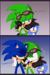 Size: 900x1350 | Tagged: safe, artist:montyth, scourge the hedgehog, sonic the hedgehog, oc, oc:monty the hedgehog