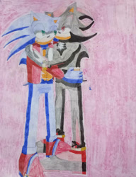 Size: 827x1076 | Tagged: safe, artist:thunder-the-mouse, shadow the hedgehog, sonic the hedgehog, traditional media