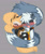 Size: 1280x1510 | Tagged: safe, artist:papilrux, tangle the lemur, whisper the wolf, lemur, wolf, 2023, blushing, cute, duo, eyes closed, female, grey background, holding hands, lesbian, looking at them, mouth open, shipping, signature, simple background, smile, tangabetes, tangle x whisper, whispabetes, wrapped in tail