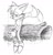 Size: 419x437 | Tagged: safe, artist:lemurcat, miles "tails" prower, 2003, hands together, lidded eyes, line art, log, monochrome, pencilwork, sad, sitting, sketch, solo, traditional media