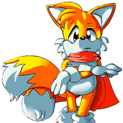 Size: 1000x1000 | Tagged: safe, artist:lynaithan, miles "tails" prower, 2011, arms folded, frown, scarf, simple background, solo, standing, white background