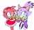 Size: 1868x1645 | Tagged: safe, artist:slickevaan, amy rose, blaze the cat, 2024, amy x blaze, blushing, cute, duo, front view, hands on another's face, lesbian, looking at each other, mouth open, shipping, simple background, smile, standing, white background