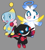 Size: 1022x1125 | Tagged: safe, artist:sorachi-sora, chao, alternate version, au:sugarhog, blushing, chaobetes, cute, dark chao, grey background, hero chao, looking at viewer, mouth open, neutral chao, simple background, smile, trio