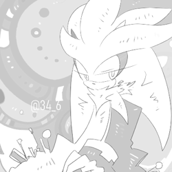 Size: 400x400 | Tagged: safe, artist:34_6, silver the hedgehog, greyscale, lidded eyes, monochrome, solo