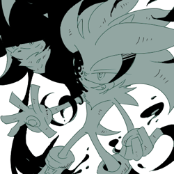 Size: 400x400 | Tagged: safe, artist:34_6, mephiles the dark, silver the hedgehog, duo, greyscale, grin, monochrome, simple background, smile, white background