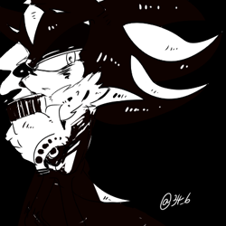 Size: 400x400 | Tagged: safe, artist:34_6, shadow the hedgehog, black background, monochrome, signature, simple background, solo