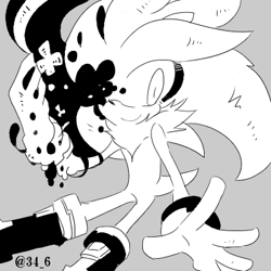 Size: 400x400 | Tagged: safe, artist:34_6, silver the hedgehog, grey background, greyscale, monochrome, simple background, sitting, smile, solo