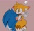 Size: 2048x1854 | Tagged: safe, artist:jhoycookie, miles "tails" prower, sonic the hedgehog, 2024, blushing, blushing ears, brown background, exclamation mark, flat colors, floppy ears, gay, lidded eyes, looking at each other, mouth open, picking them up, shipping, simple background, smile, smirk, sonic x tails, standing, surprised