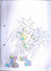 Size: 400x550 | Tagged: safe, artist:thunder-the-mouse, silver the hedgehog, traditional media, venice the hedgehog